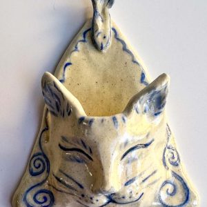 Blue & White Cat Wall Pocket