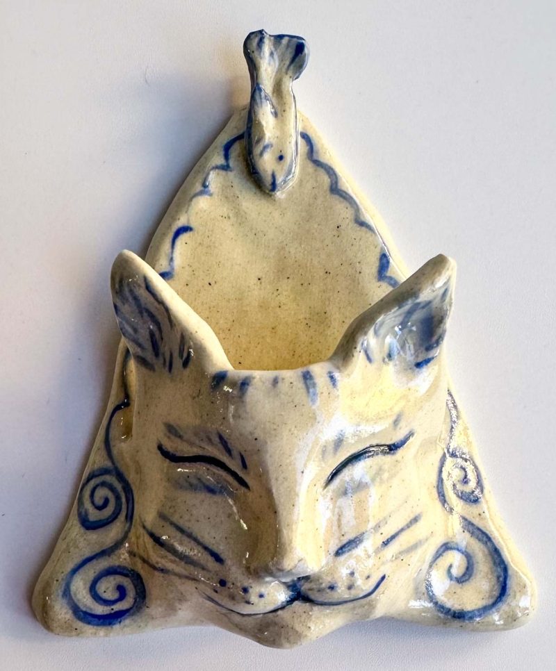 Blue & White Cat Wall Pocket